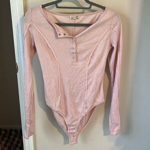 Free people pink button down bodysuit